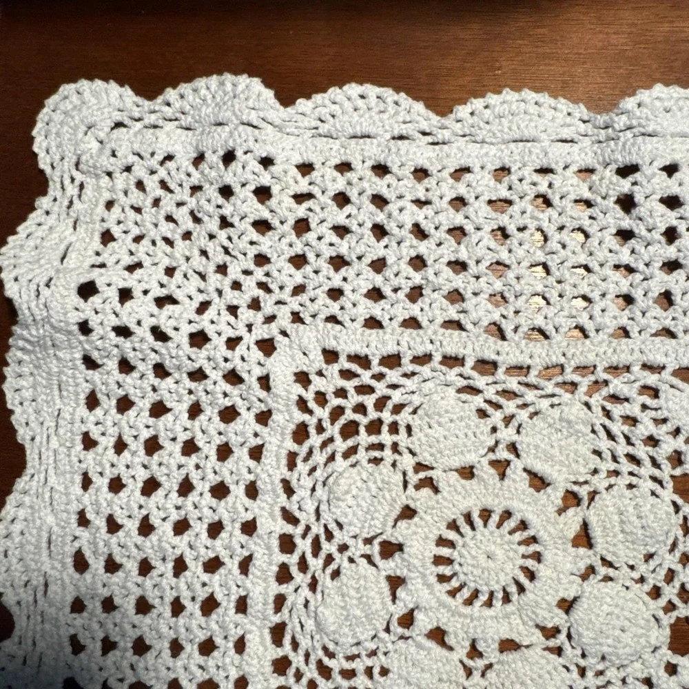 Set of 4 Vintage Hand Crocheted Doilies White Cotton Lace